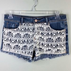 Jou Jou Blue Lace Denim Short Shorts Size 5